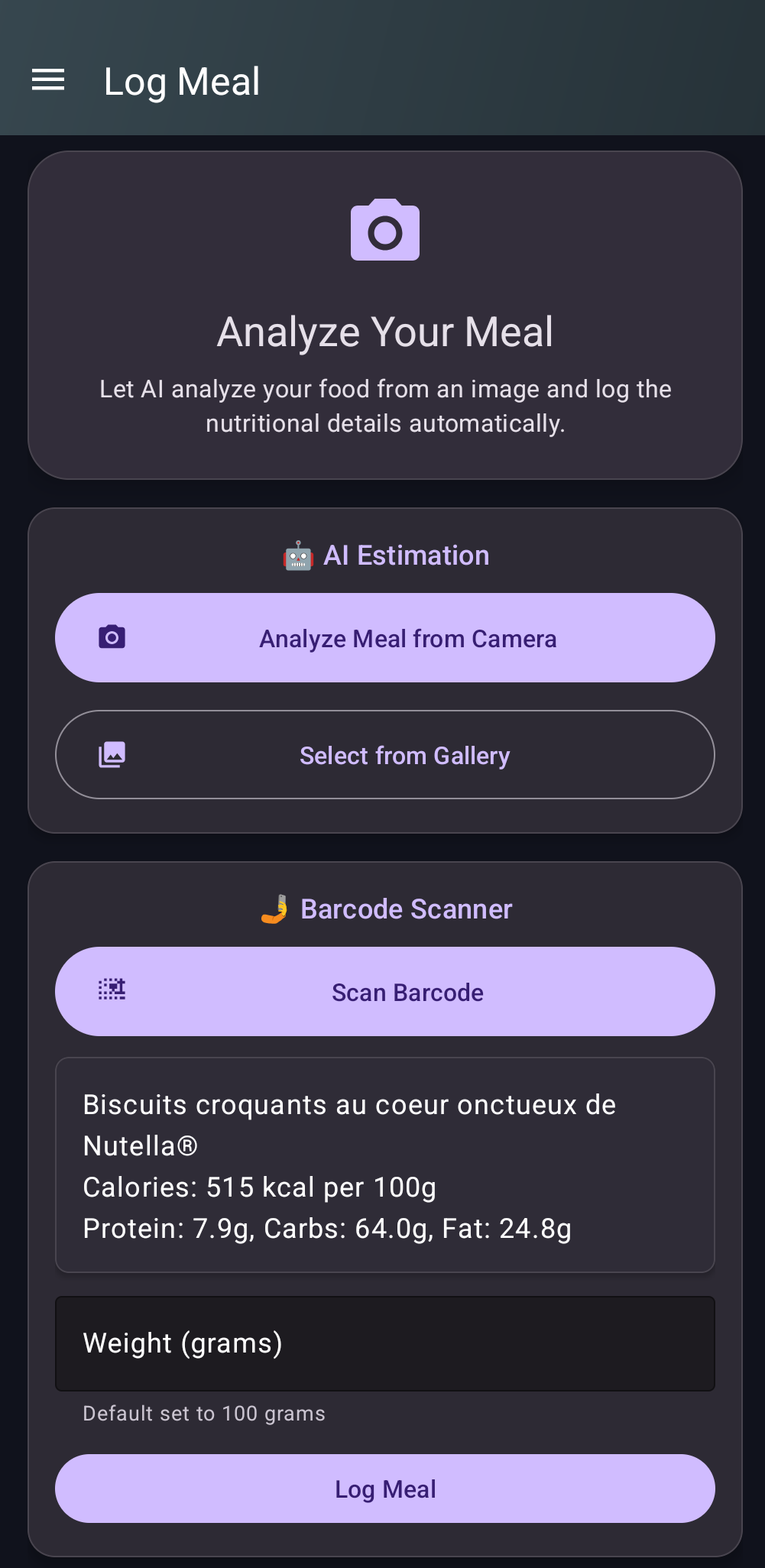Meal logging barcode image